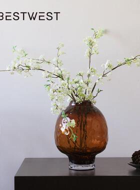 西博家居新中式浮花瓶璃HW24-09玻高级感花瓶摆件插雕花桌面居家