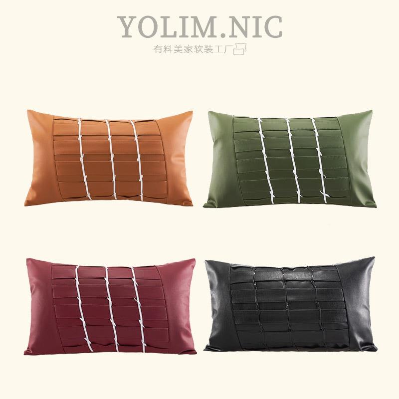 PU皮革缠绕编抱枕风新缠绕编织中式客厅沙发酒店奢样板织轻间售楼