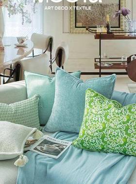 花开夏式蓝绿色枕夏季轻FS759122奢靠枕沙发客法厅靠垫半复C抱&