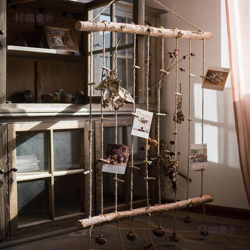 装照片夹天原园木手工然麻绳悬挂饰幼儿教柯咖童室宿舍照片墙花店