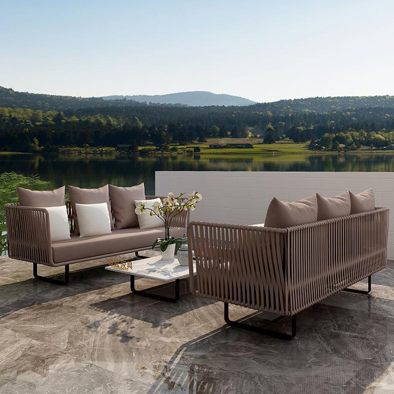 户沙发藤编庭院组合休闲双藤椅茶几外宿售楼部设湖边沙发人民计师