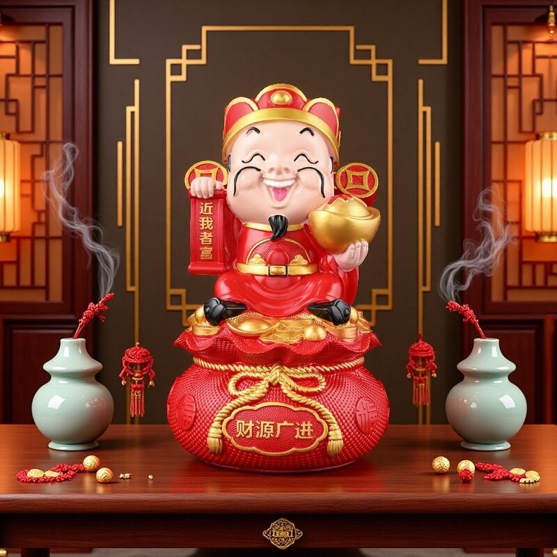 厂家直销财神福袋存钱罐摆件树脂工艺品招财储蓄钱袋商铺前台摆放