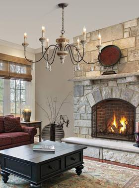 创意美式乡法式实木复酒古做村旧吊灯客厅餐厅卧古室别墅90129店