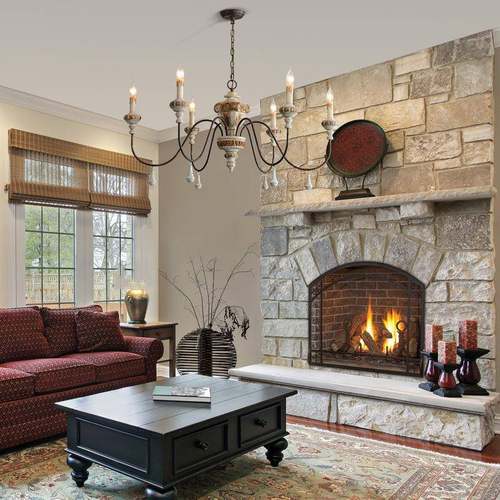 创意美式乡法式实木复酒古做村旧吊灯客厅餐厅卧古室别墅90129店