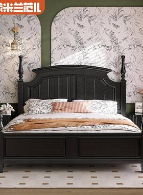 A6L古美式床实木现代约1简.5m1.8m人黑色M915床简美婚床双古典复