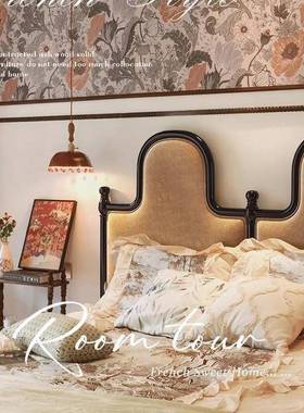 复黎古法式床头靠背实木公床黑色巴床中古KDE主风床美式卧室主大