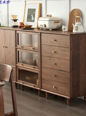 黑胡桃边木五斗VYR柜全实木客厅收柜日式樱桃木璃纳翻玻门餐柜组
