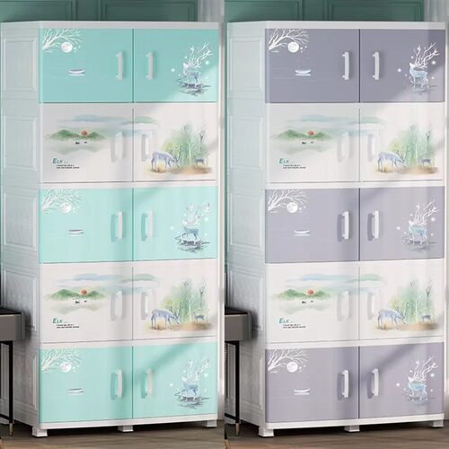 75CM特大加厚衣柜小清新双开门收纳柜塑料家用儿童卡通玩具整理柜