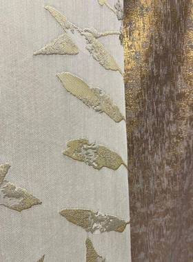 2021年QTM新奢款时尚轻金叶子窗帘布接式美式中香槟金丝线拼蝴蝶