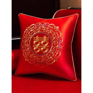 结婚枕事红色刺绣沙发靠枕婚庆婚婚房婚礼喜庆新压F99HH9MS喜床枕