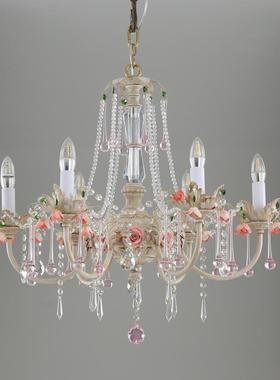 法式玫华瑰18417水晶客吊灯美式复古轻花朵奢餐厅灯大气奢主卧厅