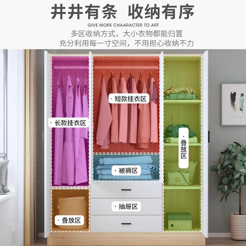 经济型衣柜家用卧室简易二租房开6875612米宽门组装三门实木小衣.