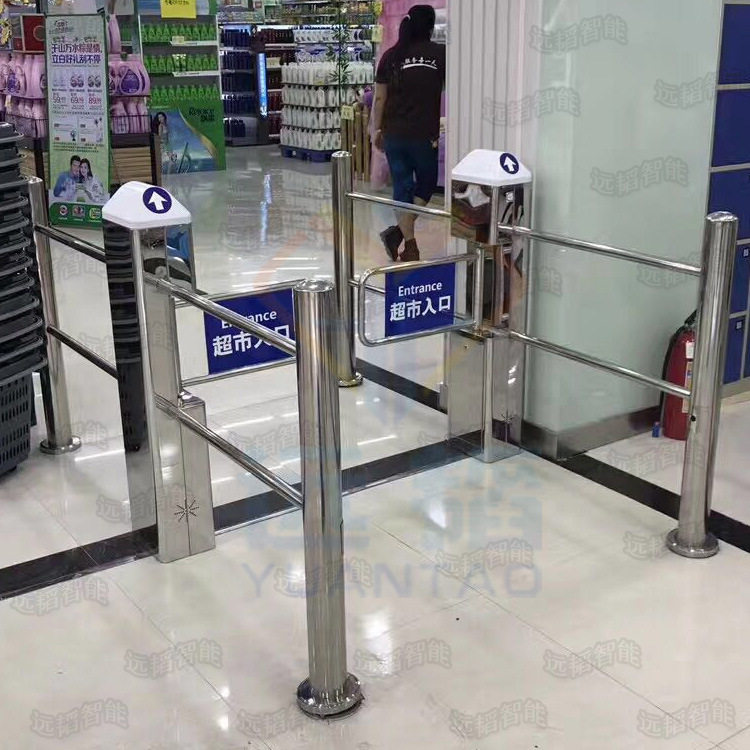 远韬超市感应门四柱方形摆超市设备单向红外感应门智能防撞摆闸门