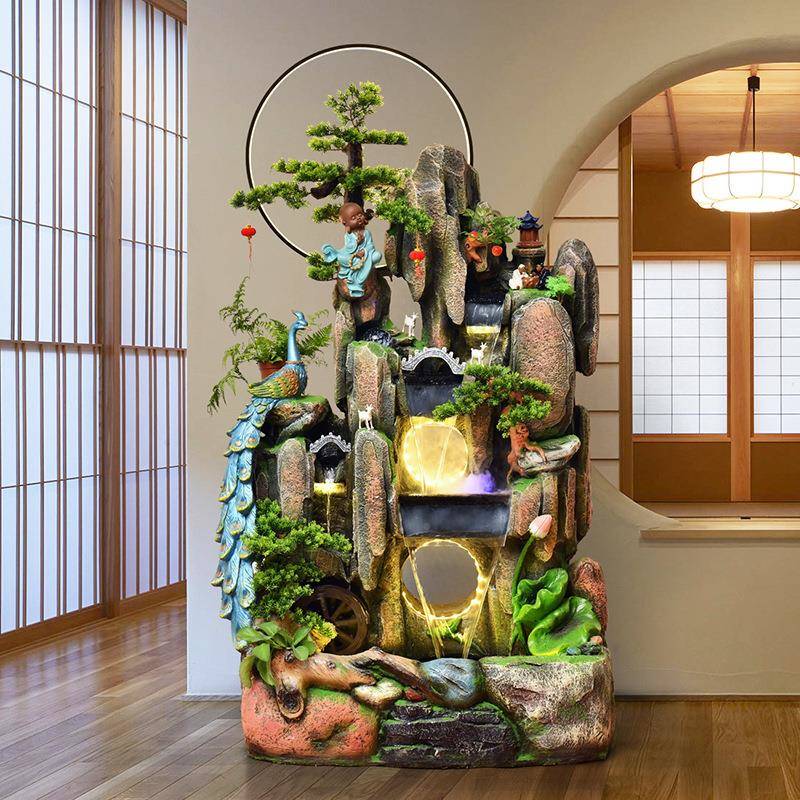 大型假流水招财高养山水景鱼池喷室内客厅加湿器QJT泉装饰山落地