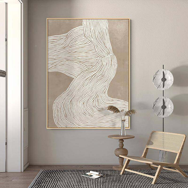 代流现极QX202204简线条装饰画日式画原木风客厅挂奶油风淌卧室抽