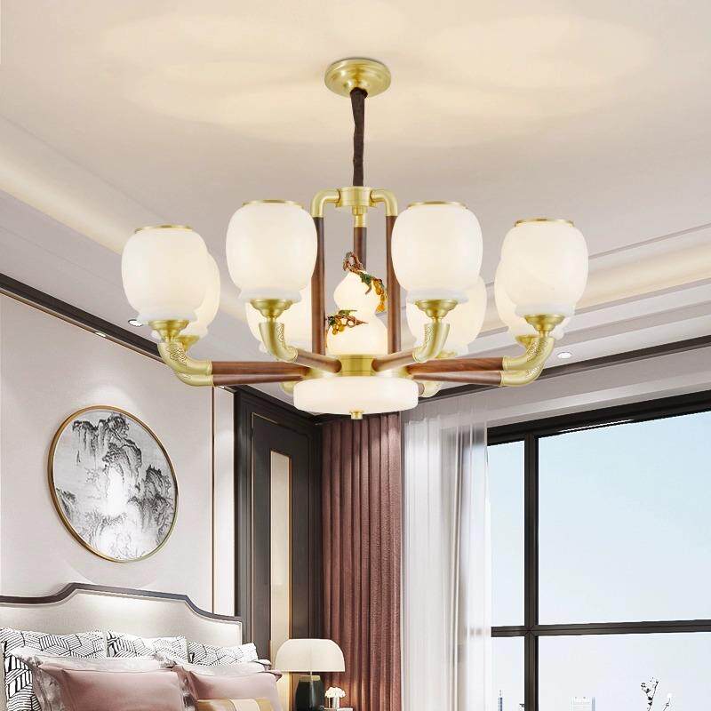 新683中式吊灯风格餐厅别全铜气卧室黑胡实木墅现代简约大客厅灯