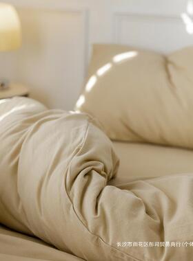 竺四棉四套V007丨裸睡纯棉床上用品条纹被套床单全件棉天100季款