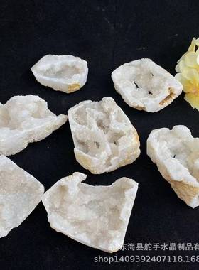 精品家藏天然白20230725晶洞柱子玛瑙水洞簇原石小摆件居消磁收晶