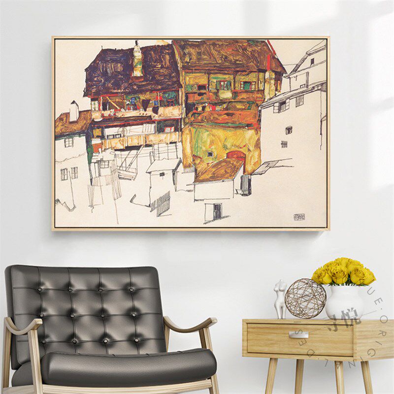 席勒小房子欧式抽象油画艺术壁画客厅餐厅玄关书房挂画小众装饰画