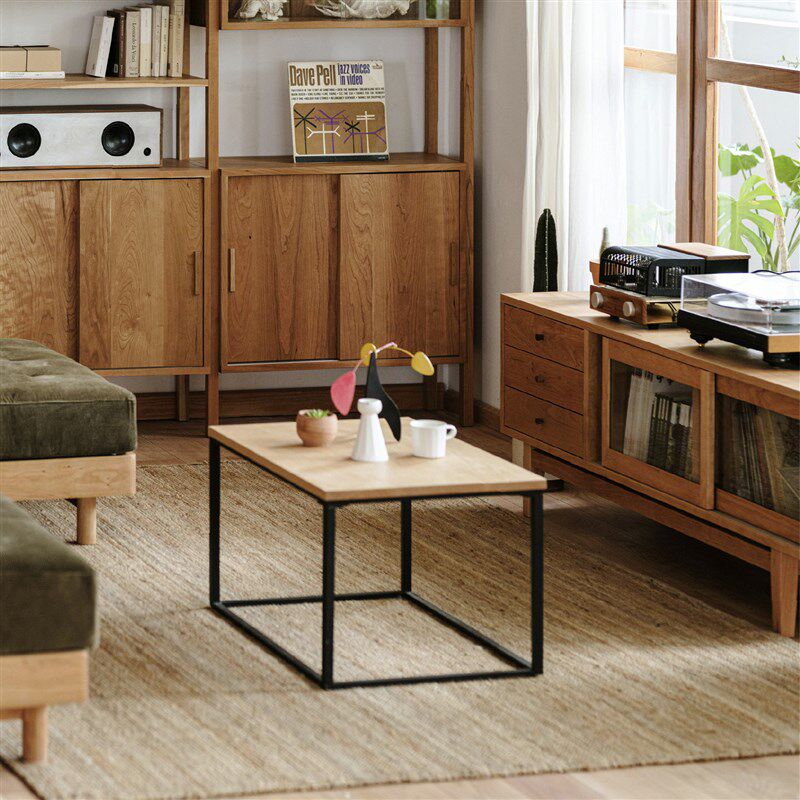 MUMO木墨 铁艺茶几 原木红橡木 黑胡桃方形小户型简约现代茶几