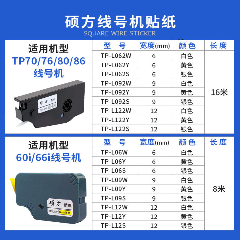 硕方线号机tp70/76i/60i/66i贴纸TP-L092W/Y9MM白色/黄色硕方贴纸