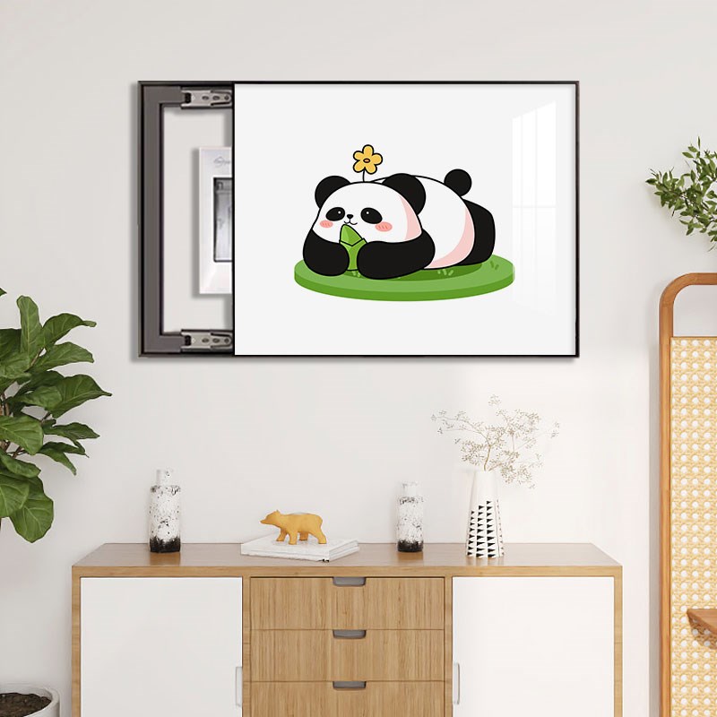 电表箱装饰画免打孔动物熊猫电闸盒多媒体餐厅遮挡壁画空开箱遮挡