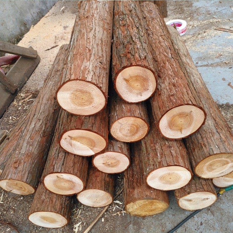 带皮香杉木原木DIY圆木片装饰木桩壁炉木打桩木檩条横条婚庆拱门