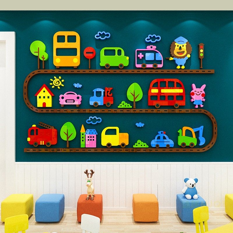 儿童房卡通汽车墙贴男孩卧室床头背景布置早教中心幼儿园墙面装饰,家居饰品,软装墙贴,淘宝优惠券,粉丝福利购,淘宝优惠卷
