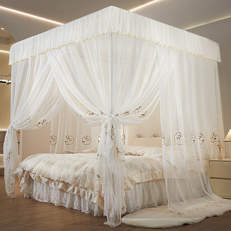 2025新款高级蚊帐1.8家用落地式床幔三门开1.2加粗支架杆白色纱帘