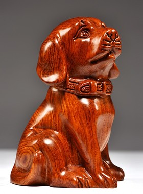 花梨木雕狗摆件十二生肖一对狗实木家居客厅电视柜办公装饰工艺品