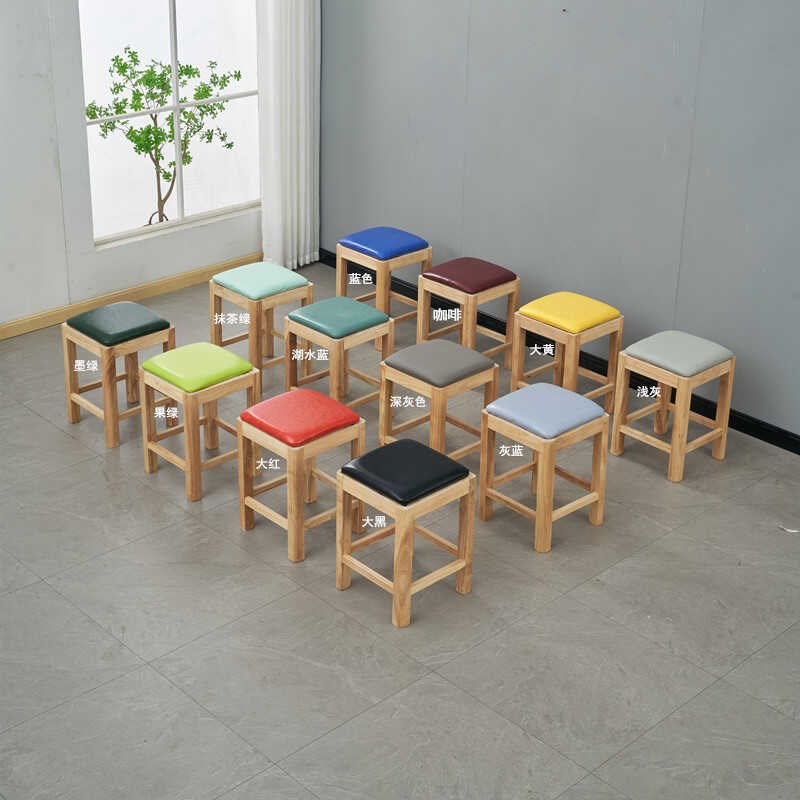 商用实木方凳餐饮小吃面馆早餐奶茶烧烤凳子椅餐椅无靠背家用软包