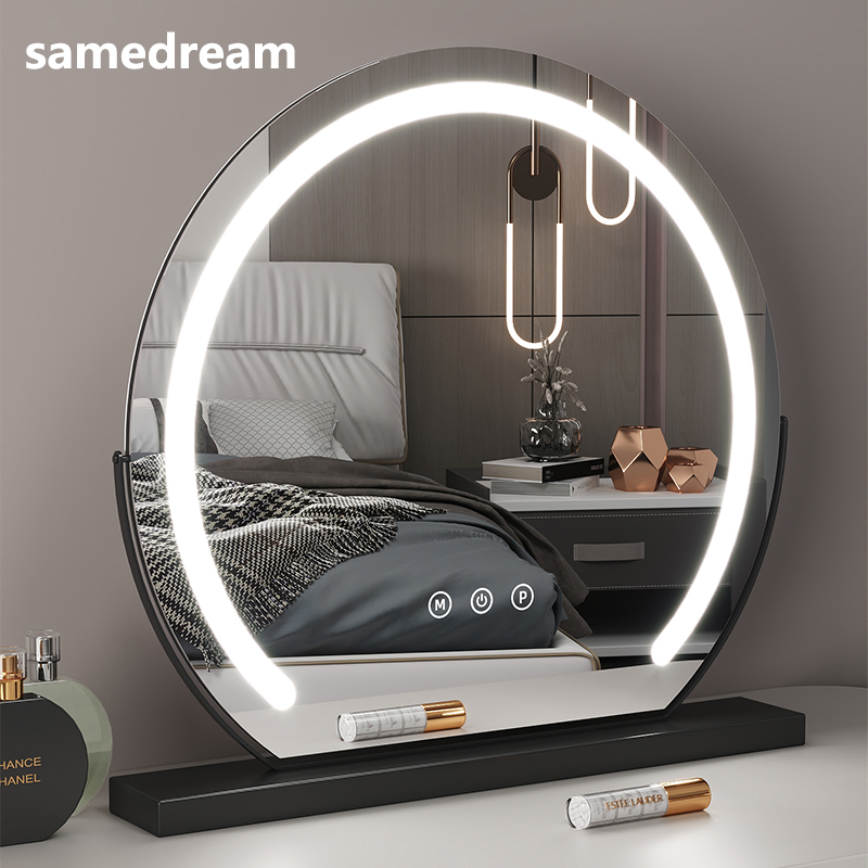 半圆智能led灯化妆镜台式桌面卧室梳妆台镜子发光智能补妆梳妆镜
