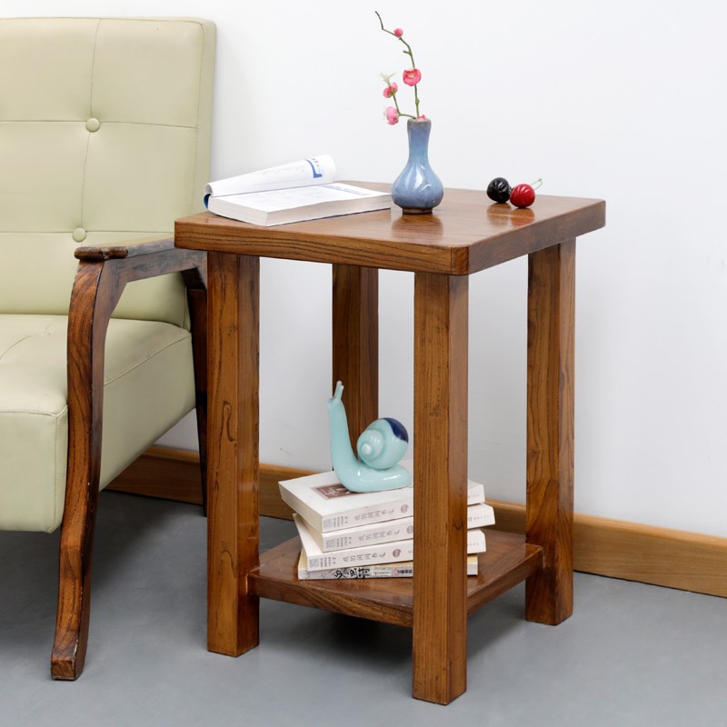 老榆木茶几简约现代小户型沙发边角几高板凳卧室床头柜桌子小方几