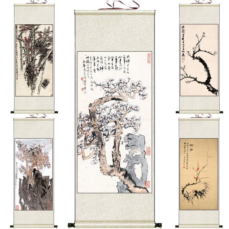 金农墨梅图名家花鸟挂画陈少梅梅花仕女丝绸卷轴喜上眉梢国画名家