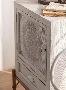 契家美式复古实LLB木斗柜床柜客高柜简花约酒柜厅雕卧头室储物柜