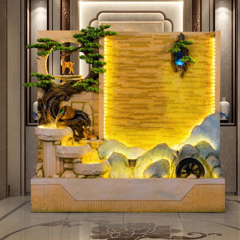 大泉MFA型假山流水喷水幕墙风玄关风水轮招财酒店庭院池鱼景观屏