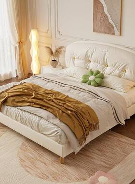 法式奶油风布床现代CIF简艺约猫抓布面包主床1米8卧大床卧室人双