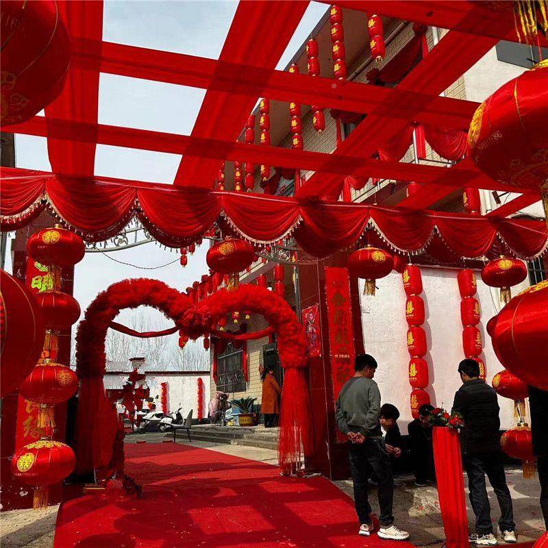 婚庆头红838色纱幔幔背景礼波浪帘走廊布置丝绒幔头婚楼梯头扶手