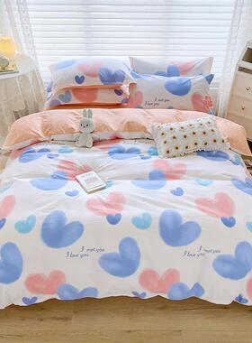 小清棉新床KP上四件套全喷气印花品AB版床单被套床上用四件纯套棉