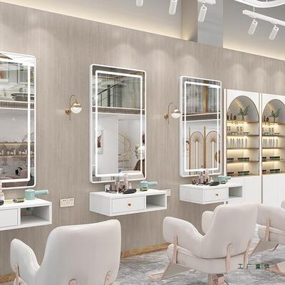 网款美发店镜子红理发店专PUZ用墙柜子一体发廊专用挂新烫染镜台