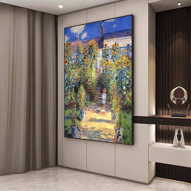帝旗莫奈名韦特伊花园式AOI手油画美画式欧装绘饰画玄关入户风景