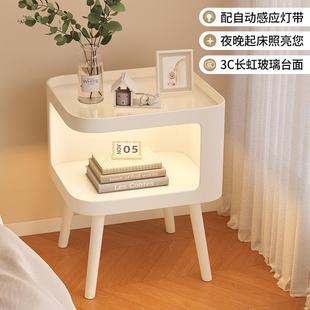 床头柜家储用卧室纳物柜一艺体夹缝窄收边铁小凳子床奶油风置物架