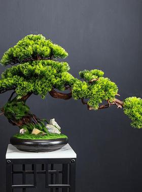 仿真迎客松盆景花架摆新中式厅装饰假花64720软绿植物盆栽样件板