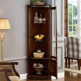 美式全实木三角柜餐边门客柜弧玻形璃酒柜厅实木角柜148三角形墙