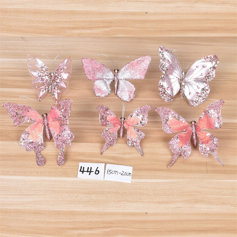 圣诞节装饰品闪粉布艺蝴蝶蜻蜓挂饰商场橱窗场景布置氛围道具多色