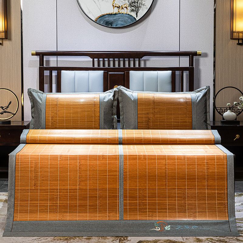 竹+兰草对节凉席竹席藤席两面用1.51.8m夏季双面席家用草席可折叠