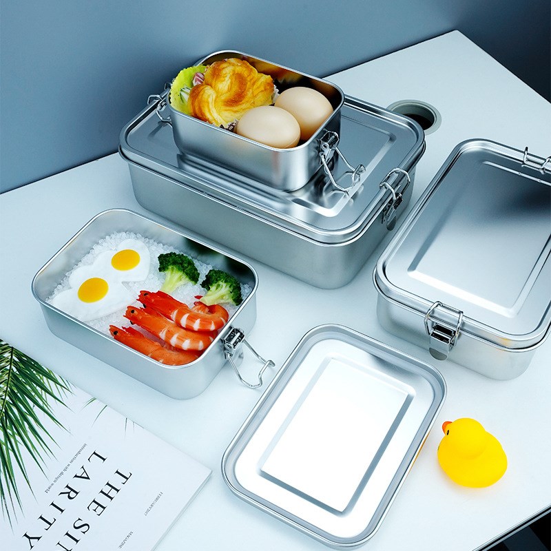 304不锈钢饭盒带盖方形学生大容量加深加厚上班族餐盒