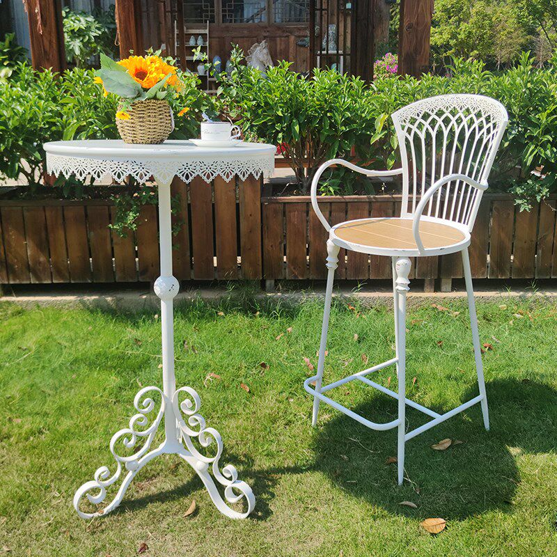 复古做旧铁艺吧台桌椅组合家用前台实木高脚凳简约现代吧椅小吧台