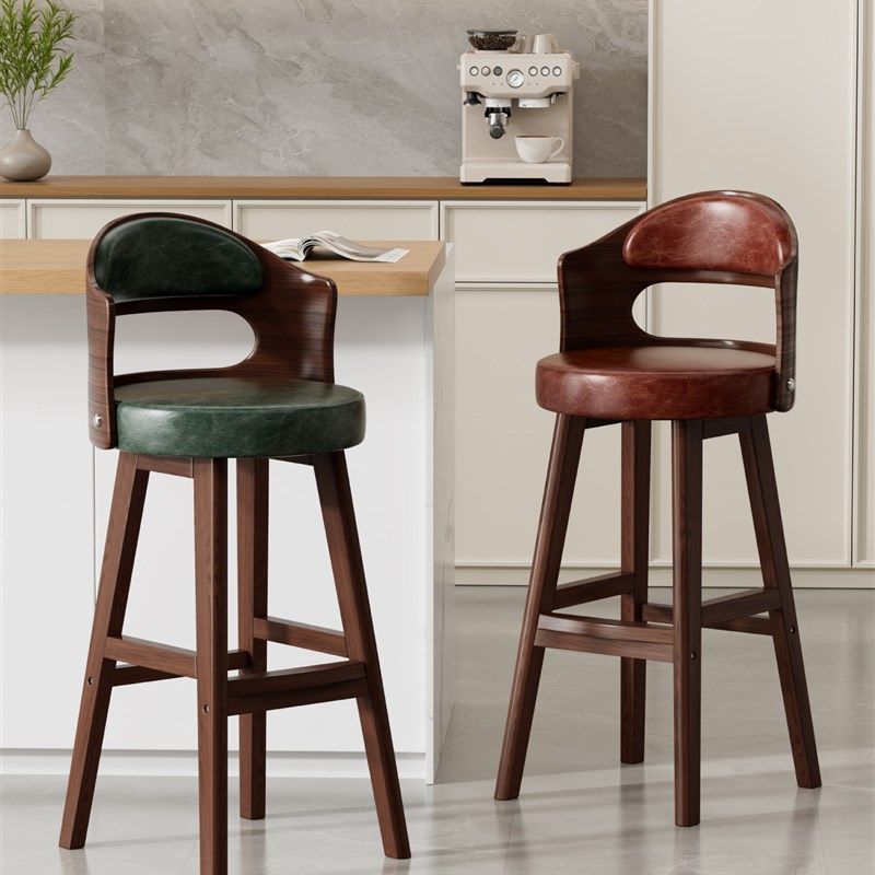 覆古实木吧台椅子家用带靠背高脚椅岛台凳子商用酒店前台收银吧凳,住宅家具,家用高脚椅,淘宝优惠券,粉丝福利购,淘宝优惠卷
