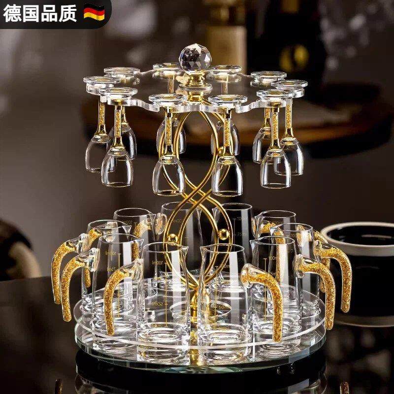 德国高档轻奢白酒杯水晶玻璃分酒器一口小酒杯子杯架家用酒具套装